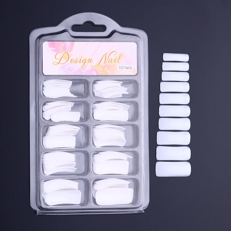 

100Pcs/Box Nail Art Tips U-Shape False Nail Half Cover Manicure for UV Gel Design 10 Mix Sizes Ultra Thin False Nails