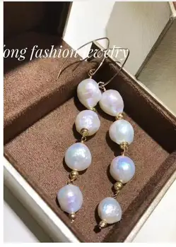 

>>noble jewelry Handmade natural white 10-14mm SouthSea pearl earring 9k