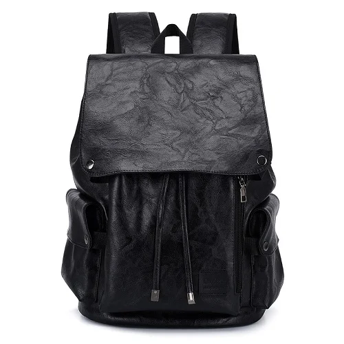Модный повседневный рюкзак из мягкой кожи для мальчиков-подростков, мужской рюкзак для путешествий, повседневный школьный рюкзак, мужской рюкзак для колледжа - Цвет: Черный