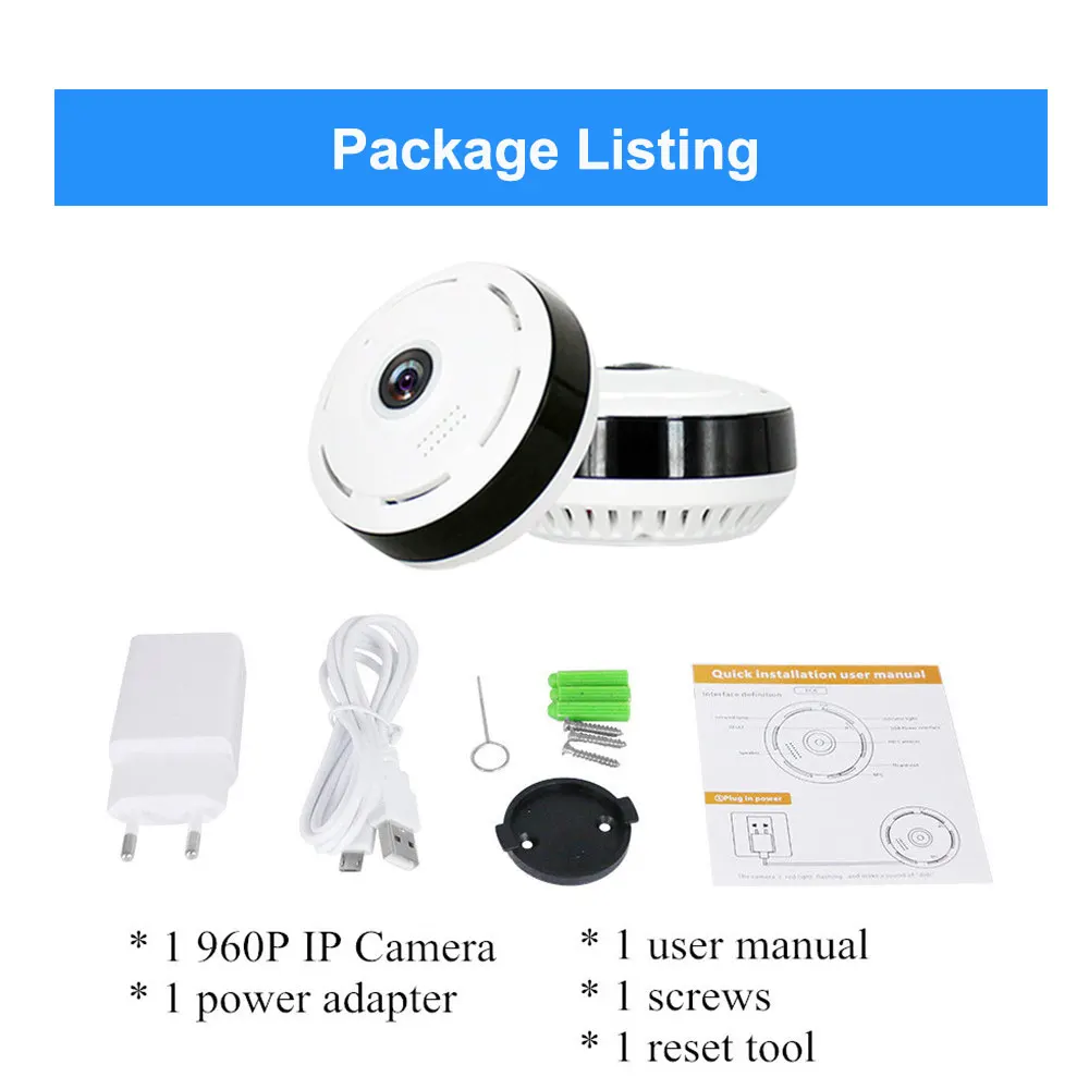 Камера видеонаблюдения HD 960P Wi Fi IP беспроводная 360 градусов панорамная ночное