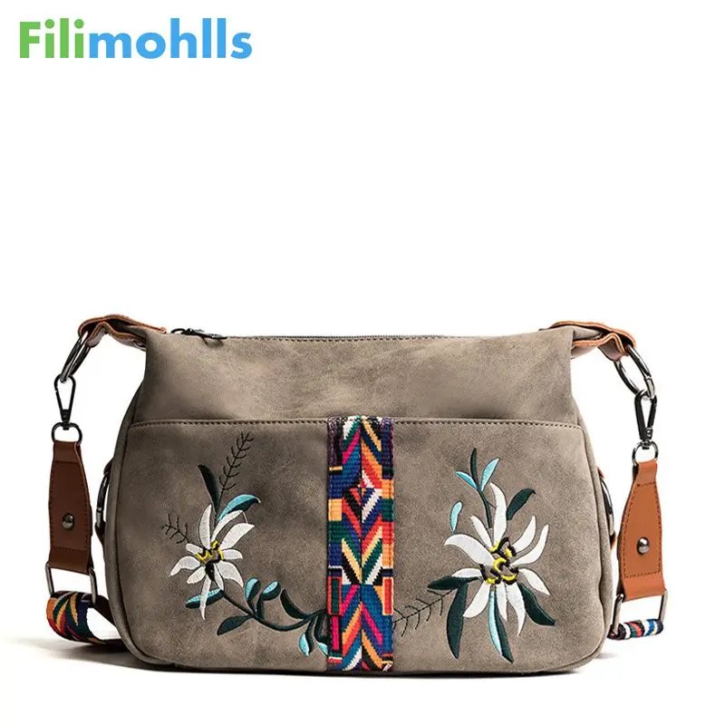 

Vintage Floral Embroidery Bag Wide Strap Handbag Shoulder Crossbody Bags For Women Messenger Bags Small Bolsa Feminina S1359