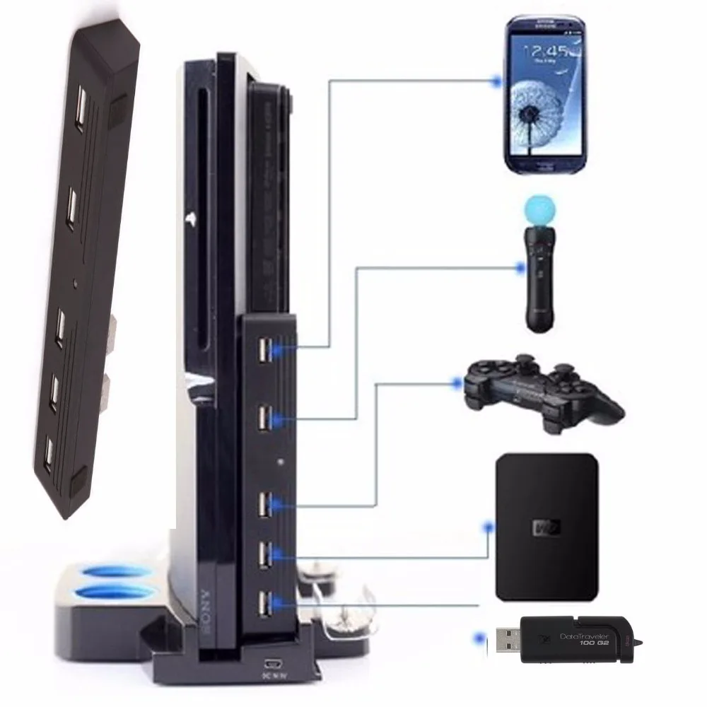 5 портов usb хаб 2 0 высокоскоростной расширитель адаптер конвертер для Playstation PS3 и