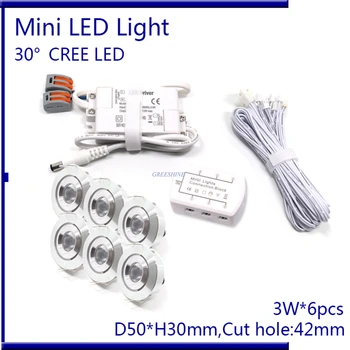

6pcs/set With Driver,Cable,Connector CREE 3W Mini Led Cabinet downlight Led Recessed Cabinet Spot light White,Warm White