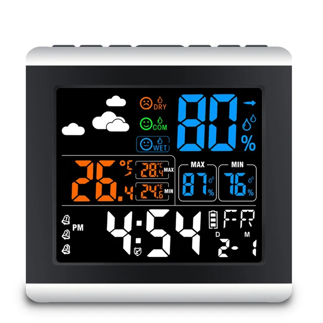 

Digital Weather Station Gift Colorful Lcd Table Alarm Clock Wireless Temperature Humidity Sensor Recorder Thermometer Hygromet
