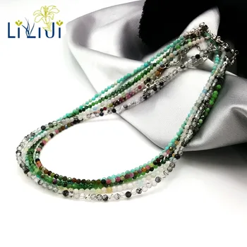 

LiiJi Unique Natural 3mm Sparking Tourmalines Aquamarines Moonstone Rhodochrosites Necklace For Women or Men Daily Wear