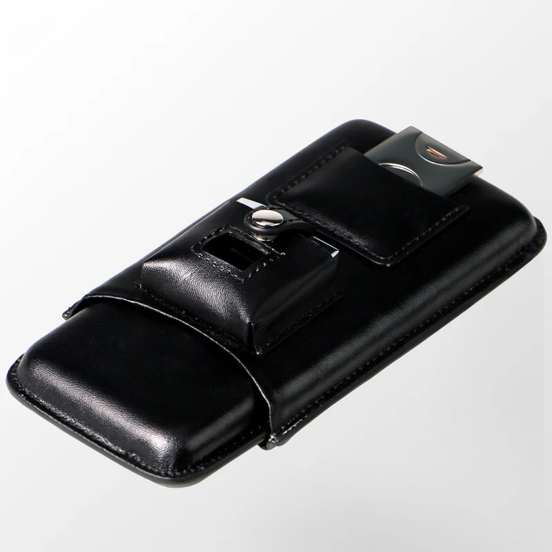 LEATHER 3 Tubes Mini Travel Cigar Humidor Case Pocket Fit Gadget