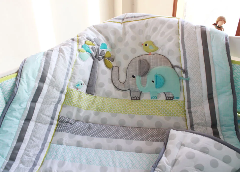 New Baby Safari Elephant 4pcs Crib Bedding Set ,1 without bumper