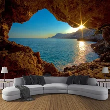Custom Photo Wallpaper 3D Cave Sunrise Seaside Nature Landscape Large Murals Living Room Sofa Bedroom Backdrop Decor Wallpaper custom photo wallpaper 3d stereo dinosaur theme large murals primitive forest living room bedroom backdrop decor mural wallpaper