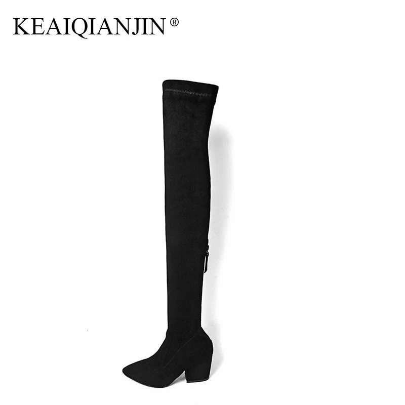 

KEAIQIANJIN Woman Genuine Leather Shoes Plus Size 34 43 Pointed Toe Over The Knee Boots Black Autumn Winter Over The Knee Boots