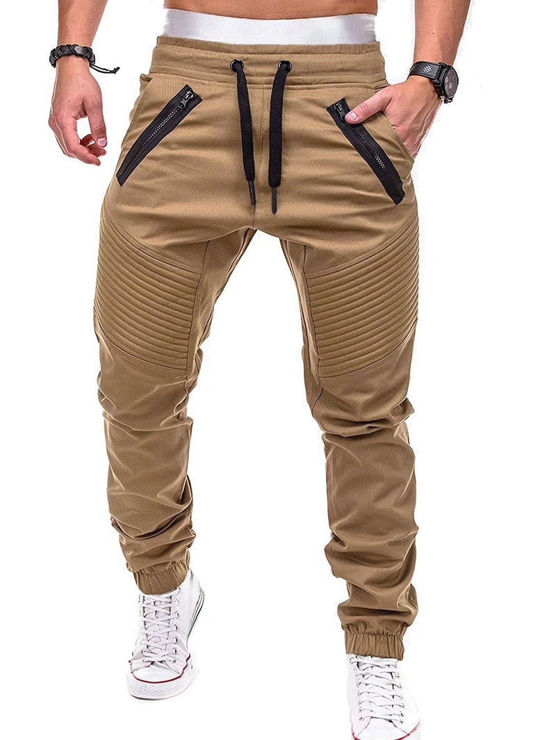 Yozihis Мужская мода молния Украшенные эластичный пояс Jogger брюки мужские повседневные твердые мульти-карман хип-хоп брюки повседневные брюки