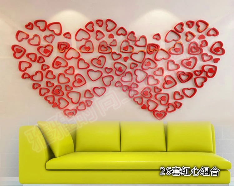 Любовь Сердце трехмерные стикеры Настенные Акриловые Кристалл украшение домашнего декора самоклеющиеся съемные аксессуары для потолка