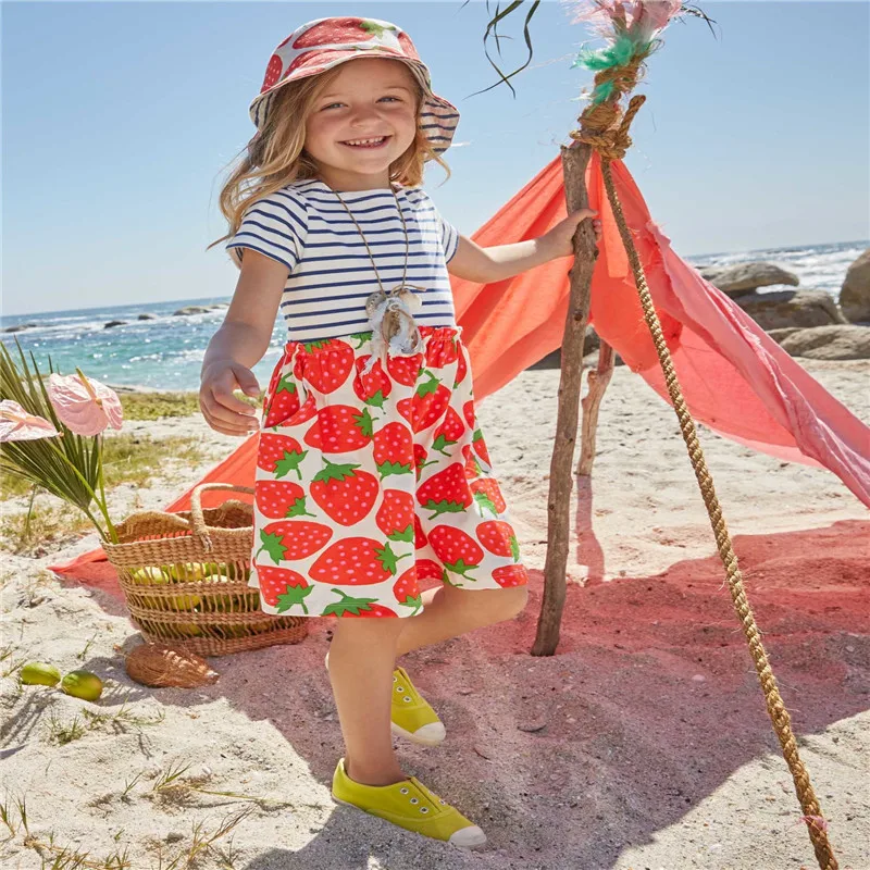 

Little bitty Baby girl clothes for 3-12T girls dresses cotton strawberry printed princess summer children's clothes dress kids