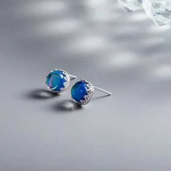 

925 sterling silver crown moonstone stud earrings Korean simple temperament exquisite earrings