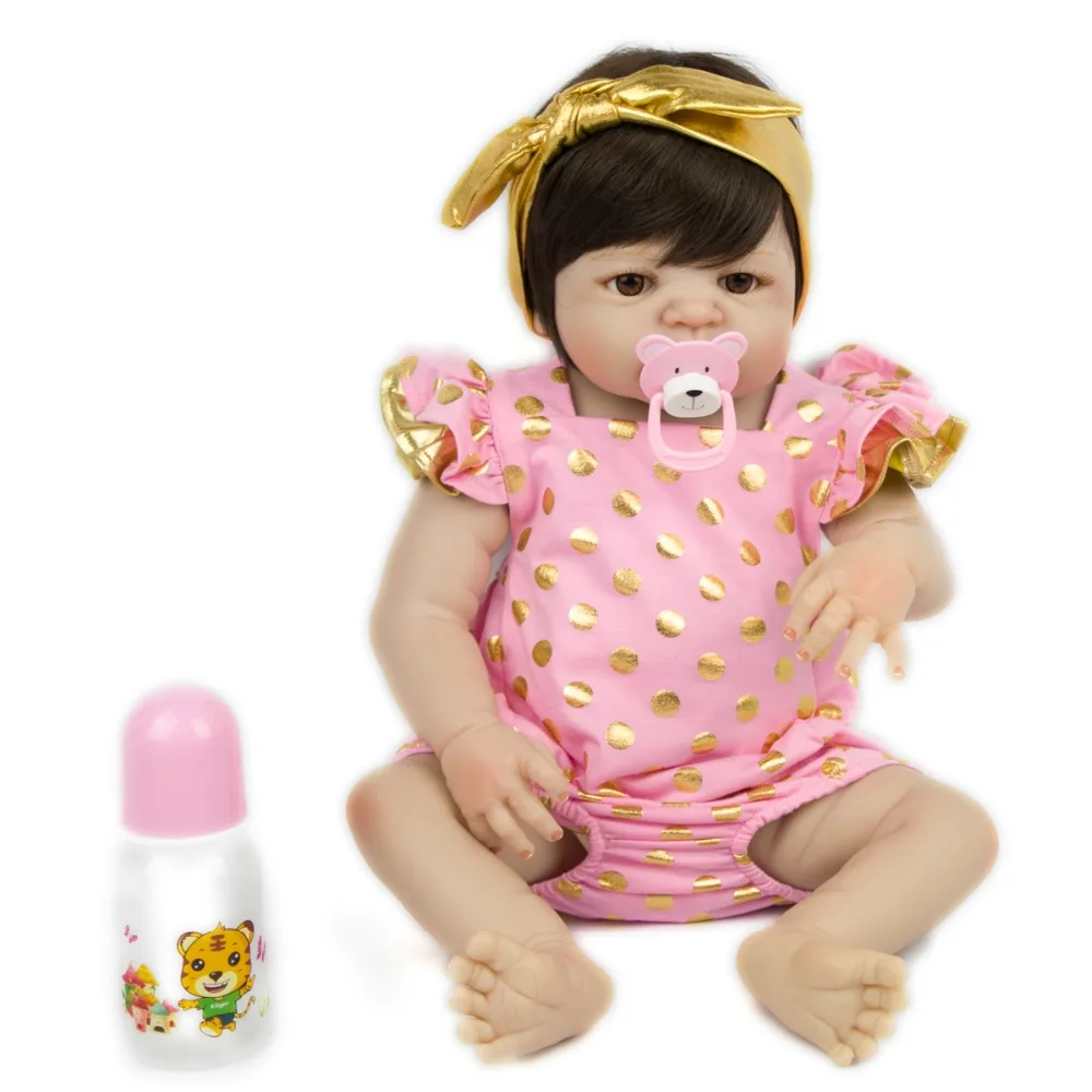 

forrsdor 57cm popular full silicone simulation newborn baby girl Pink clothes golden headband silicone reborn baby dolls