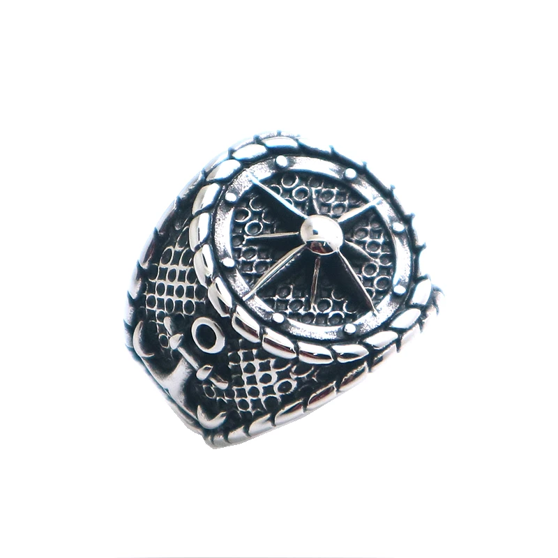 Size 7 To Size 15 Mens Boys 316L Stainless Steel Cool Punk Gothic Anchor Rudder Classic Ring 3