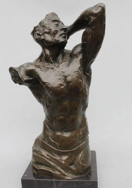 

free 14"Western Art Sculpture Bronze Marble Venus Men Statue fast