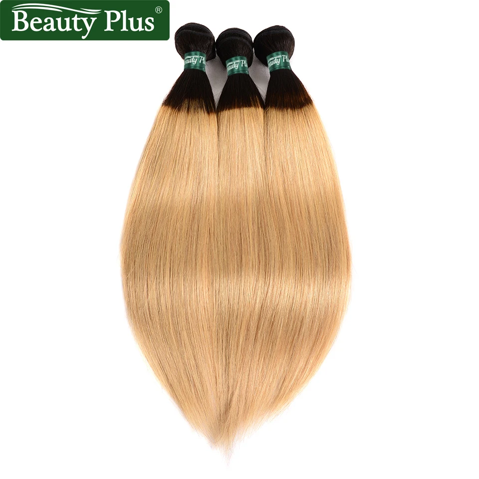 T1b 27 Light Blonde 3 Bundles Straight Hair Extensions Beauty Plus 2 Tone Brazilian Ombre Human Hair Bundles Dark Root Non Remy In Hair Weaves From
