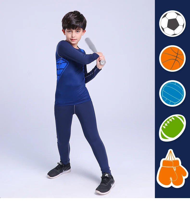 Детские компрессионные кальсоны для фитнеса, быстросохнущие, для занятий спортом, мужские футболки+ колготки, штаны комплекты детского термобелья для бега
