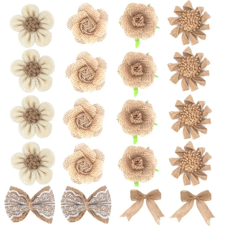 

Burlap Flowers, 20 Pieces Handmade Natural Burlap Flower Bulk, Burlap Lace Bowknot, Burlap Flower with Bud, Burlap Hibiscus Flow