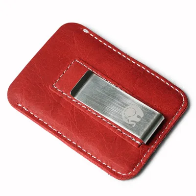 Red Из натуральной кожи зажим для денег металлический мужской пакет для карт тонкий Зажим для купюр тонкий держатель для денег дешевый - Цвет: Red