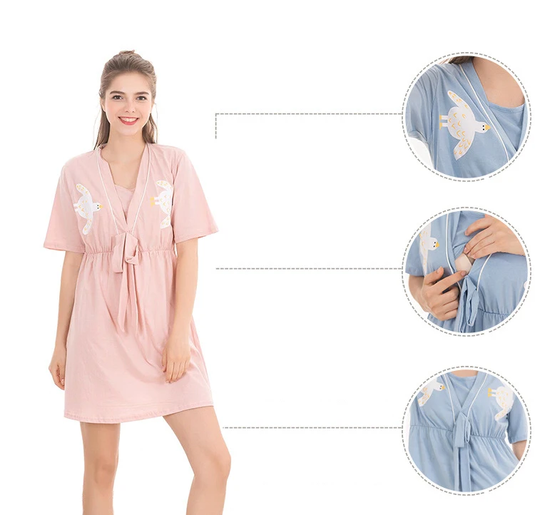 2018 Short Sleeve Dress Maternity Nursing Pajama for Pregnant Women Pajamas Breastfeeding Nightgowns for Nursing Mother clothes (9)