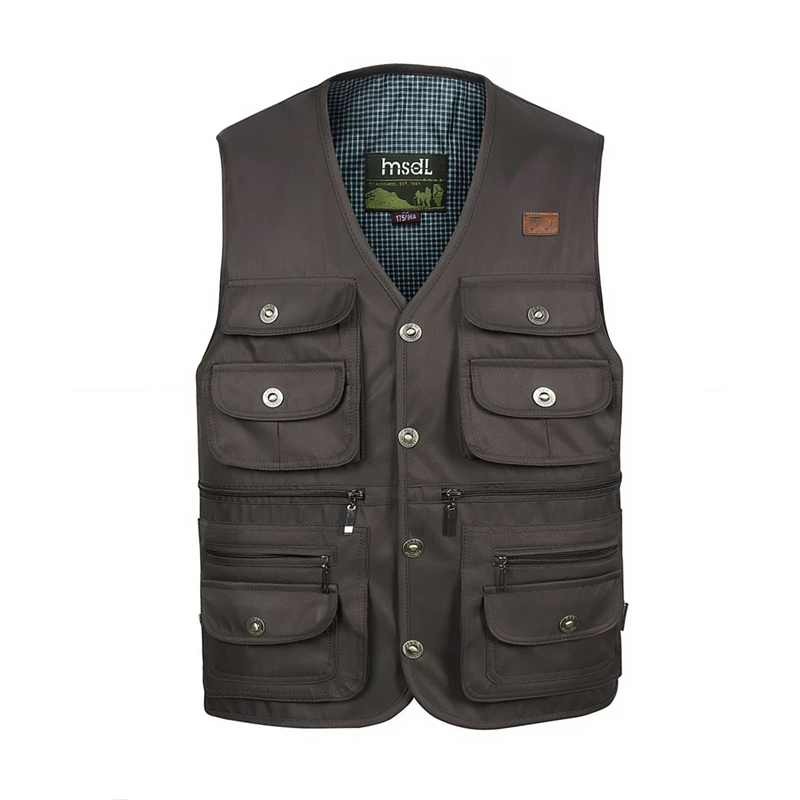 

Men Big Size Comfortable Coat Vest Masculino Fashion Multi-Pocket Reporter Waistcoat Homme Summer Casual Cargo Overalls Jacket