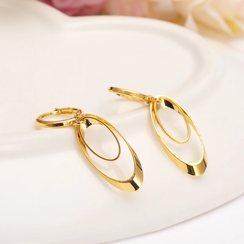 

2 pairs Gold doubl drop Earrings Women/Girl,Love Trendy fashion Jewelry for African/Arab/Middle Eastern kids childrenbest gift