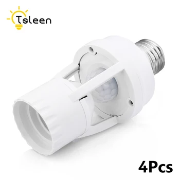 

4X PIR Infrared Motion Sensor E27 Led Light Lamp Base Holder Bulb Socket 360 Degree with Day & Night 2 Modes Bulb Socket Adapter