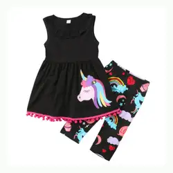 Комплект одежды для маленьких девочек; Летний жилет без рукавов; футболка с кисточками; топы и штаны; Милая хлопковая одежда для девочек; 2
