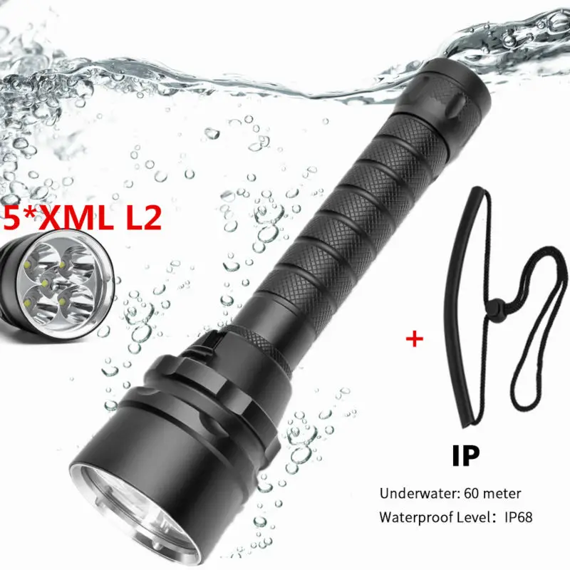 

Underwater 100m 10000LM XM-L 5L2 Stepless dimming Diving Flashlight Waterproof LED Dive Torch light use 2x18650 battery