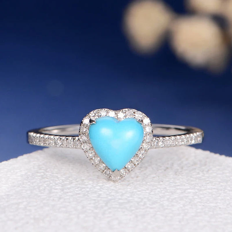 

Blue Stone Rings for Women Wedding Engagement Heart Romantic Silver Ring Crystal Rings Jewelry Bague Femme Anillos Mujer O3D104