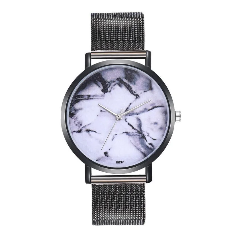 TZ#502 Простые Модные женские часы белые и черные линии шаблон сплава стальной ремешок аналоговые кварцевые круглые часы