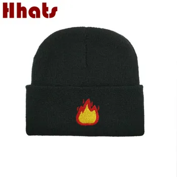 

Flame Men Skullies Beanie Fashion Embroidery Fire Women Winter Cap Hip Hop Autumn Warm Hat Male Knitted Hat Men Winter Dropship