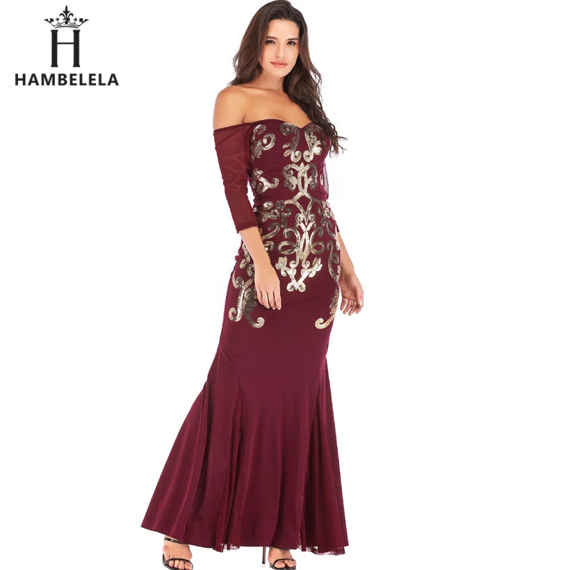 HAMBELELA Sequined Maxi Dress Long Sleeve Ankle Length Evening Party Dresses Sexy Maxi Dress Evening Gown Dress Off The Shoulder (5)