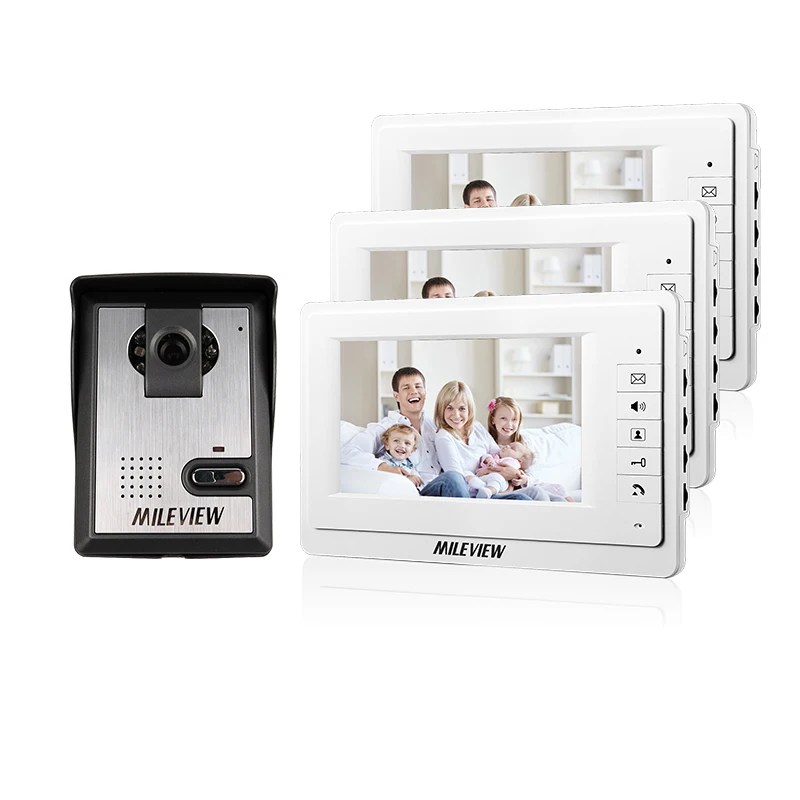

FREE SHIPPING New 7" Color Video Intercom Door Phone System 3 White Monitors + 1 700TVL Waterproof Doorbell Camera Wholesale
