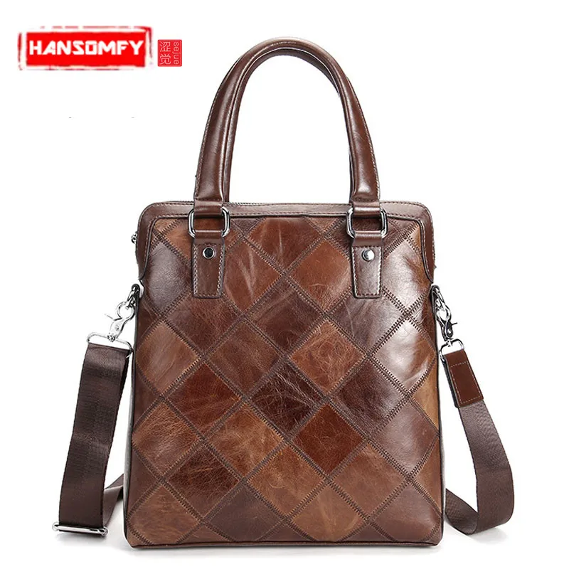

New Men's first layer of leather hand-made vertical section of business briefcase fashion shoulder Messenger Bags