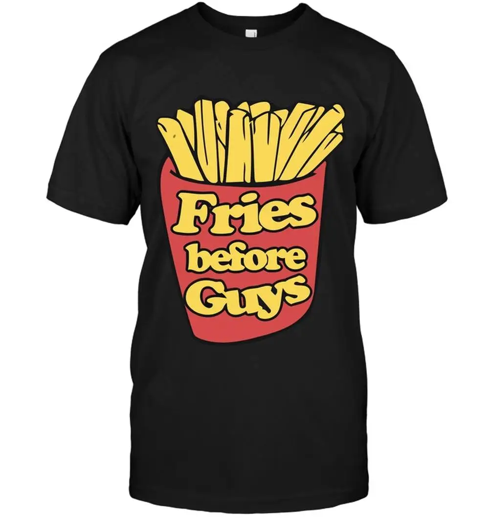 Надпись "Fries Before Guys" принт уникальный узор забавная рубашка для мужчин Популярные и повседневное хлопковые футболки