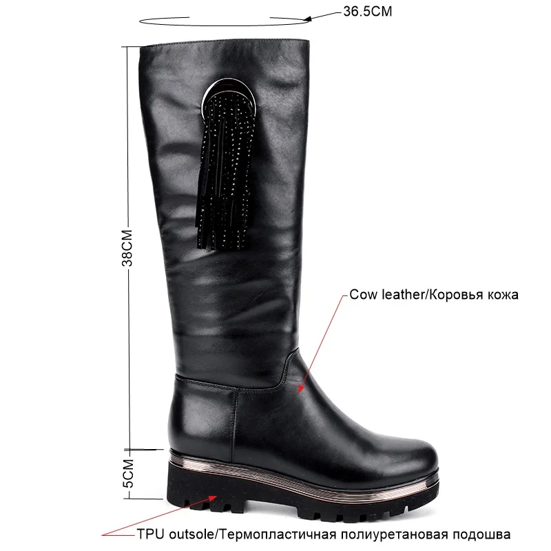 BELISS 2018 natural wool boots knee high women new fashion ladies winter boots fringe genuine leather platform  ( (17)