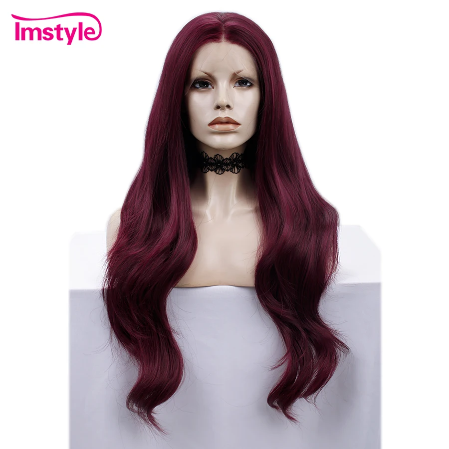 

Imstyle Red Purple Wigs For Women Long Wavy Synthetic Lace Front Wig High Temperature Fiber Natural Hairline Cosplay Wig