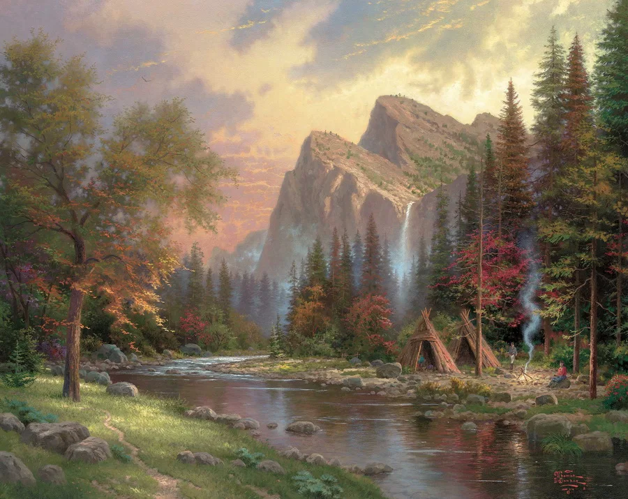 Картина маслом Thomas Kinkade принты с изображением гор декларирует его великолепность