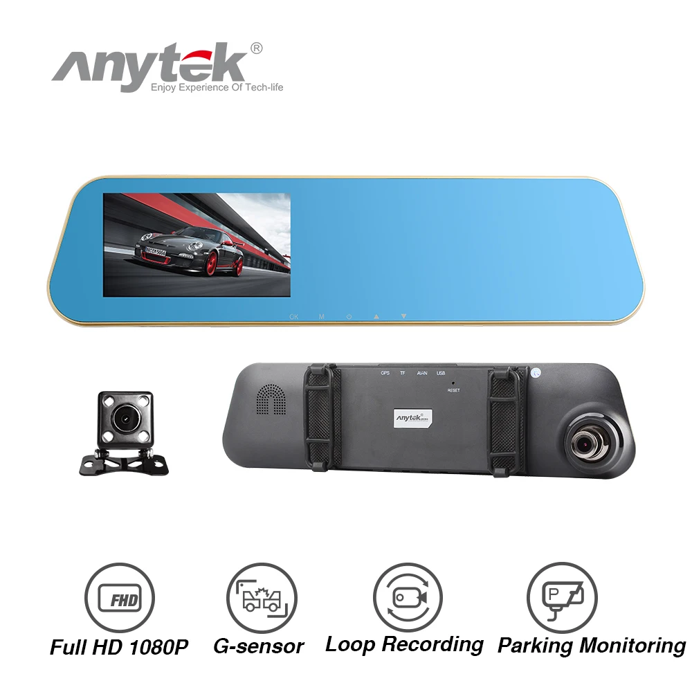 Anyetk N8 Full HD 1080 P Автомобильный видеорегистратор Камера Авто 4 3 дюймов Зеркало