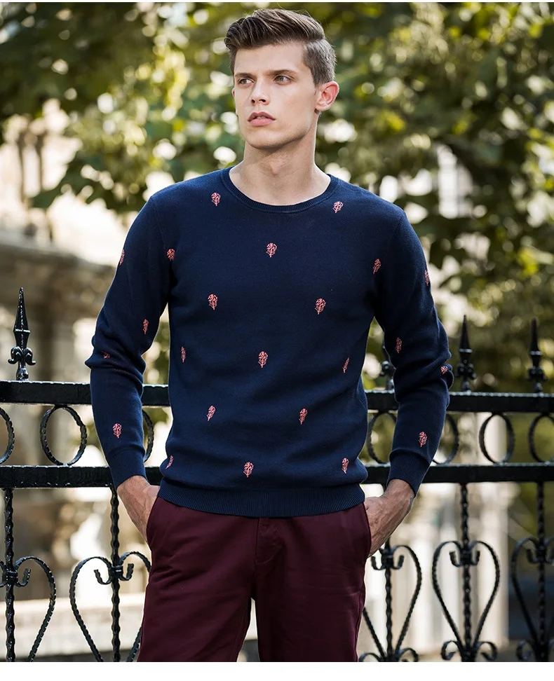 AIRGRACIAS осенний модный брендовый Повседневный свитер с круглым вырезом Креативный цветочный узор тонкие шерстяные мужские свитера мужские пуловеры