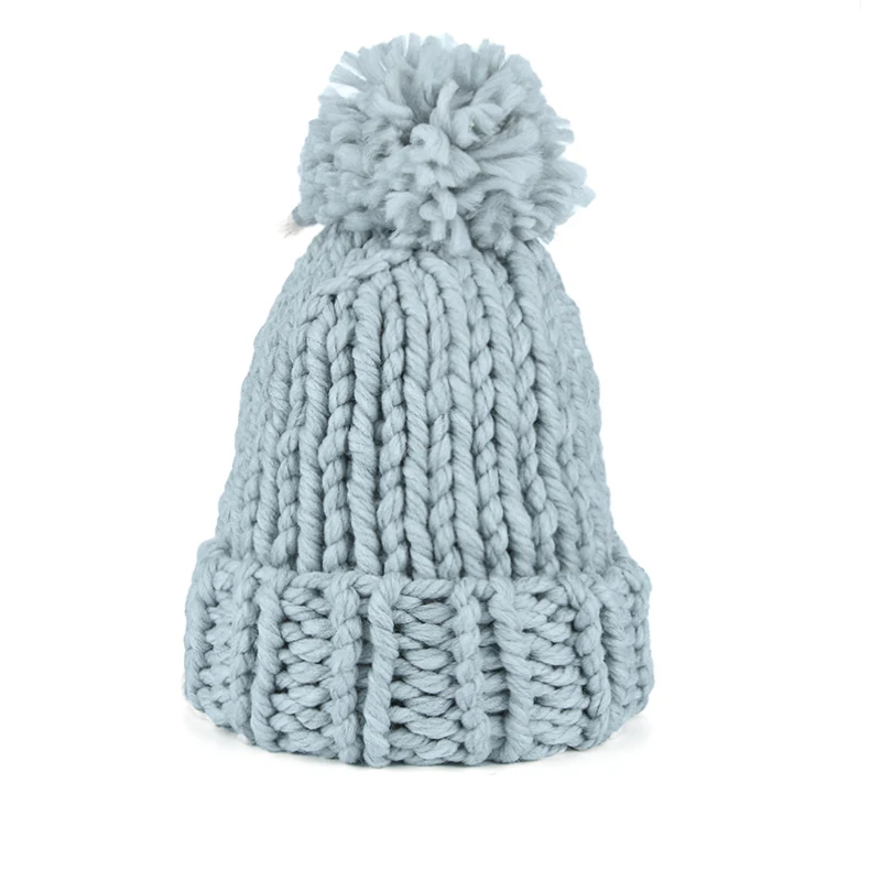 JAMONT Фирменная новинка зимние шапочки теплые tuque Шляпа Унисекс теплые мягкие Череп вязание кепки шапки грубой вязаный крючком кепки s - Цвет: Light Grey