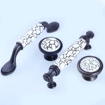 

Vintage style black antique brass kitchen cabinet dresser door handles white black ceramic drawer shoe cabinet knobs pulls 96mm