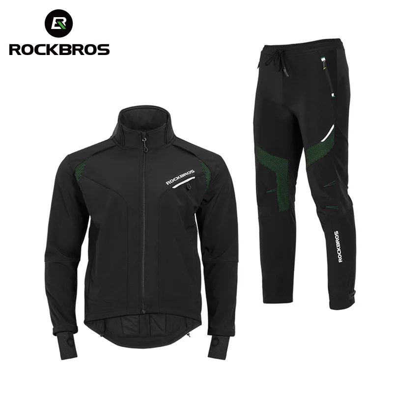 ROCKBROS Cycling Bike Bicycle Long Sleeve Jacket Pant Sets Winter Thermal Fleece Jersey Windproof Reflective Sportswear