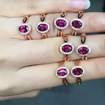 

[MeiBaPJ Fine Quality Natural Red Garnet Gemstone Trendy Ring for Women Real 925 Sterling Silver Charm Fine Jewelry