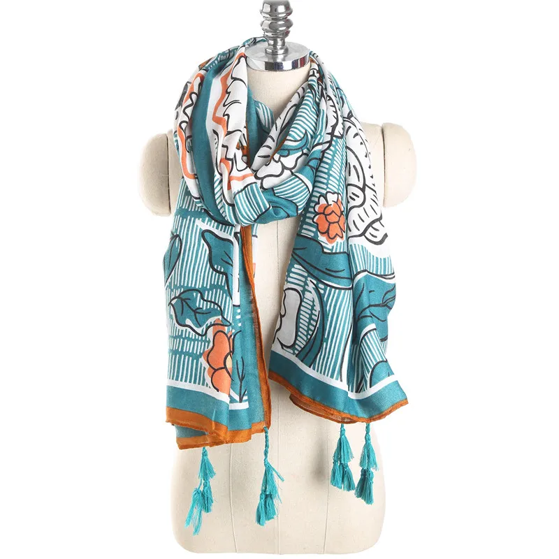2018 Fashion Ethnic Scarf Linen Cotton Scarf Shawl Flower Tassel