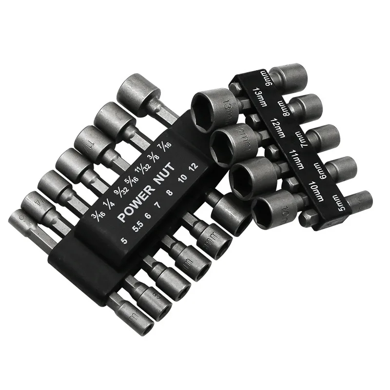 9/14 Pcs Socket Wrench Tools Set 3-13MM Nut Driver Set Hexagonal Handle Nut Sleeve Socket Hex Shank Kit