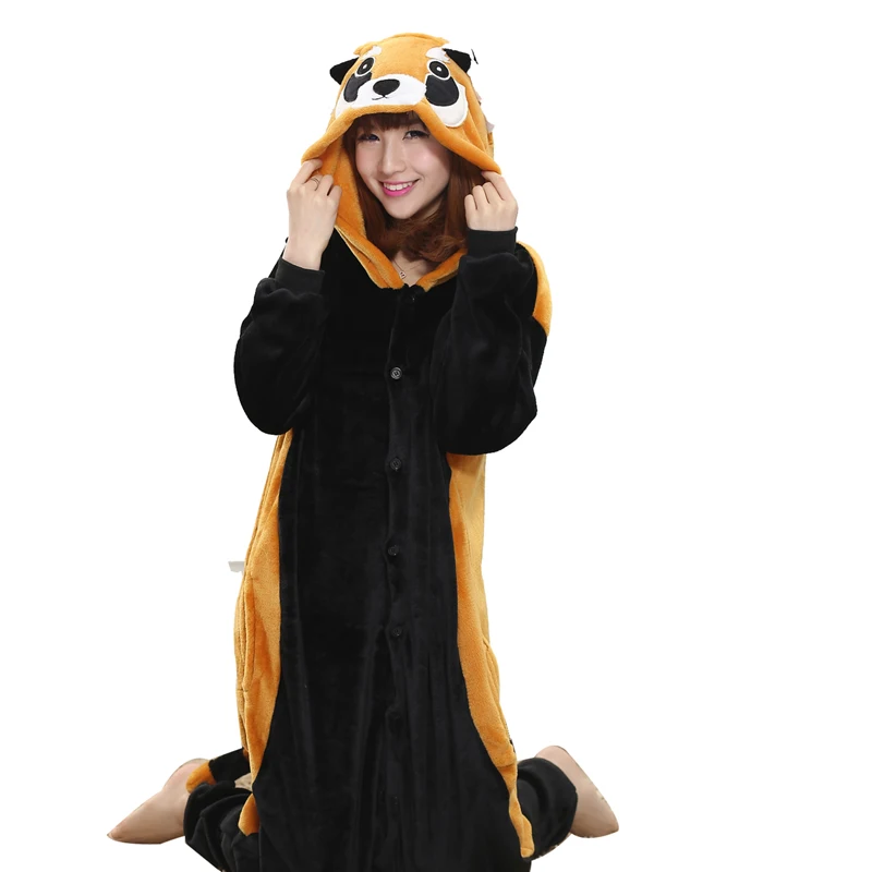 Soft Raccoon Animal Kigurumi For Adults Pajamas Women Onesie Winter Sleepwear Men Night-Suit Set Flannel Nightie Cosplay (1)