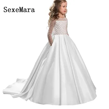 

long sleeves girls dress long kids ball gown first communion dresses beautiful flower girl dress for wedding robe custom made